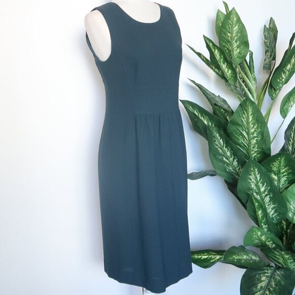 Goat Forest Green Wool Crepe Sleeveless Scoop Neck Career Shift Dress Size 6 - Picture 3 of 8